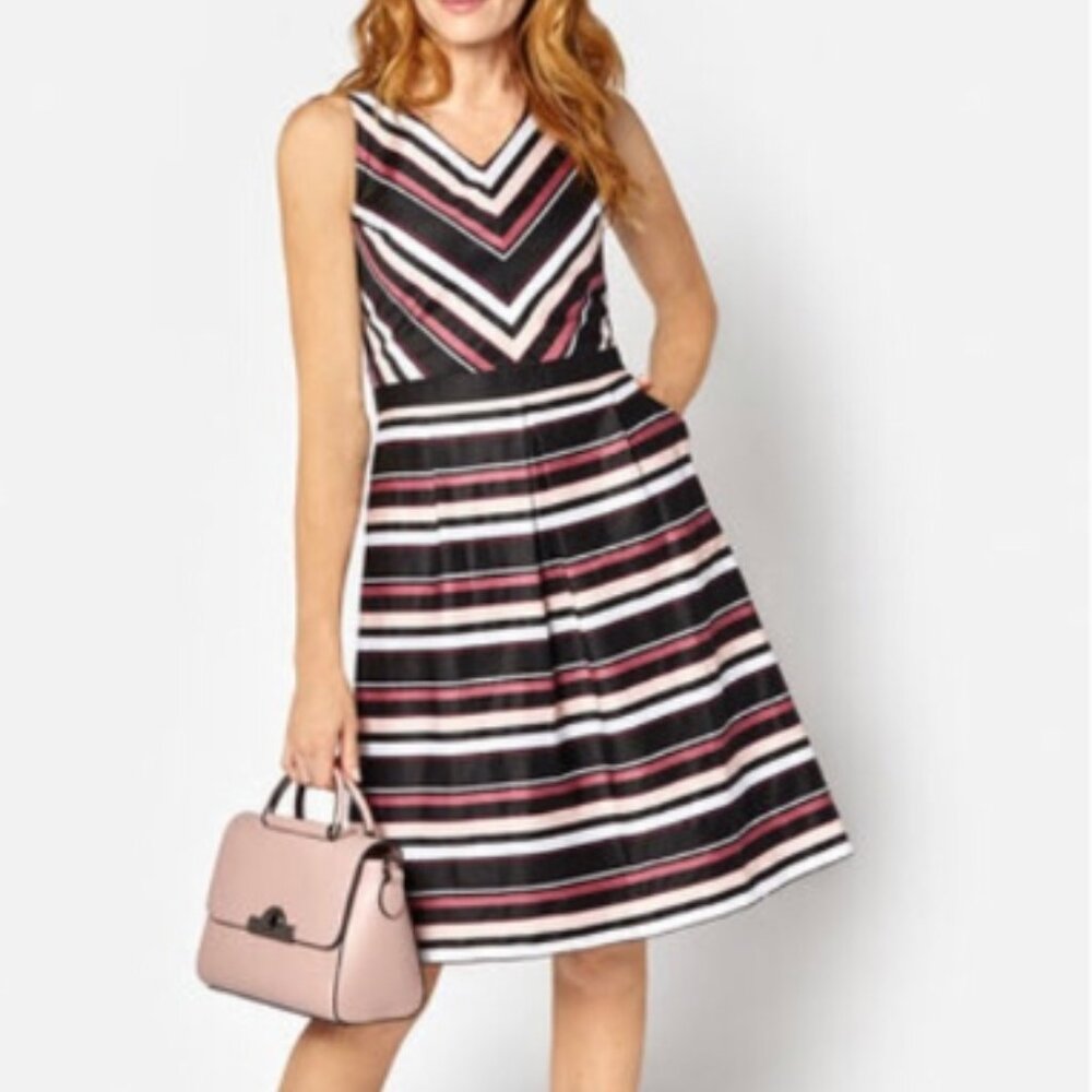 Fit and Flare Pocket striped dress size 12